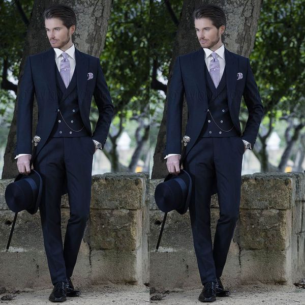 

italy navy blue tailcoat men suits for wedding groom tuxedo man items evening party 3piece terno masculino costume homme trajes de hombre, Black;gray