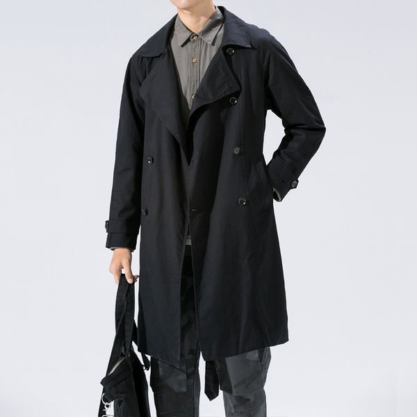 

men's trench coats 2021 autumn coat men brand clothing mens fashion loose windbreaker long, Tan;black