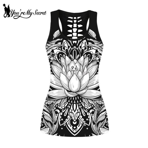 

you're my secret] fashion lotus printed women vest digital printing sleeveless gothic streetwear hollow tank plus size, White