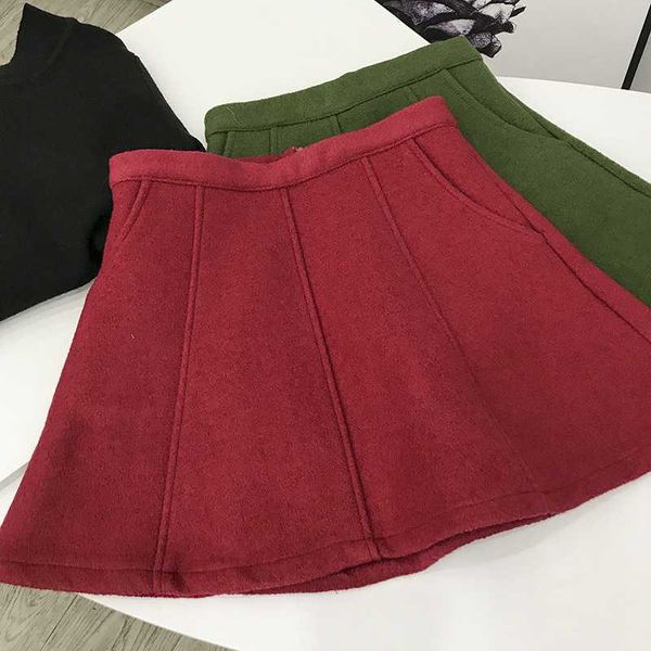 

woollen cloth a word short skirt autumn thin anti - revealing korean version skirt female fashion new casual, Black