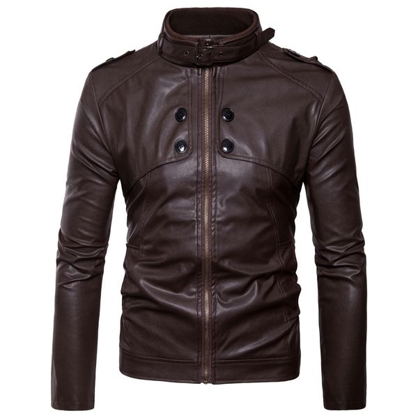

закупщики европа и америка англия мужская stand collar кожаное пальто slim fit кожаные куртки локомотив короткие кожаные co, Black