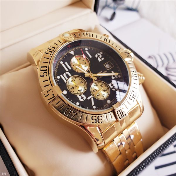 Novos relógios de luxo 44 5mm ocean racer a1338012 mostrador preto vk quartzo cronógrafo trabalhando aço inoxidável relógios de pulso masculinos ba288v