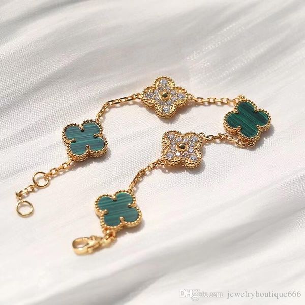 

s925 pure silver charm bracelet five flowers with nature shell black agate stone and diamonds for women wedding jewelry gift ing