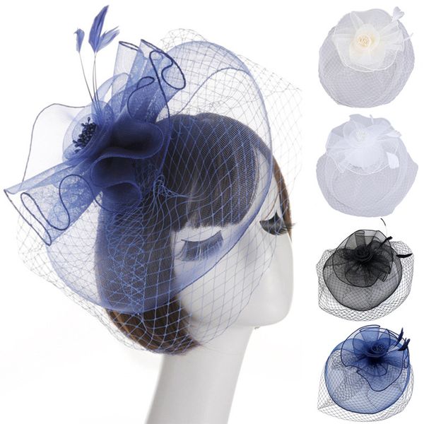 

new arrival bridal net lace hats elegant flower shape hair clip hat veil bridal face veils wedding bride hats, Blue;gray