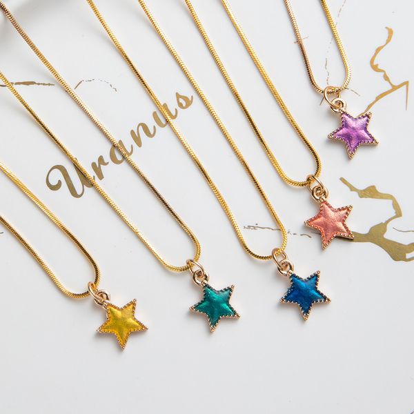 

fashion golden chain colorful star crystal necklace sweater chain clavicle necklaces for women collar jewelry sell, Silver