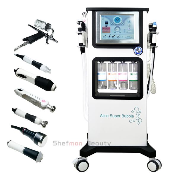 

multi-function 7 in 1 korean hydra dermabrasion aqua silk peel co2 oxygen rf bio ultrasonic massage facial machine for skin care, Black;white