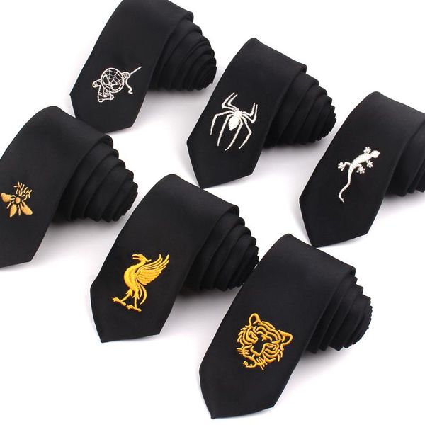 

animal embroidery ties for men wome black skinny tie casaual mens neckties funny tie fashion slim necktie for wedding party, Blue;purple