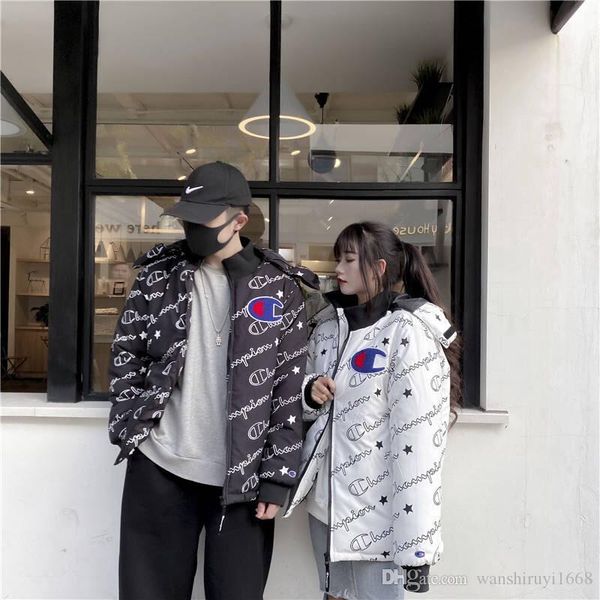 

couples wear cotton trend loose winter 2019 new cotton clothes bread suit couple models coat, Black