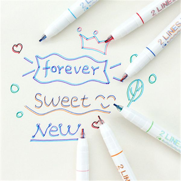 

6pcs/box two-line gel pen art drawing graffiti pen highlighter colorful art marker diy journal stationery supply