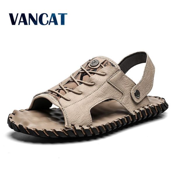 

new big size 39-48 leather men sandals summer beach slippers casual sneakers outdoor flip flop roman beach shoes y200702, Black