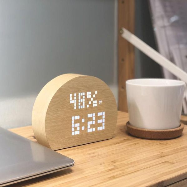 

led wooden alarm clock humiture temperature display fashion semicircle alarm clock (without battery