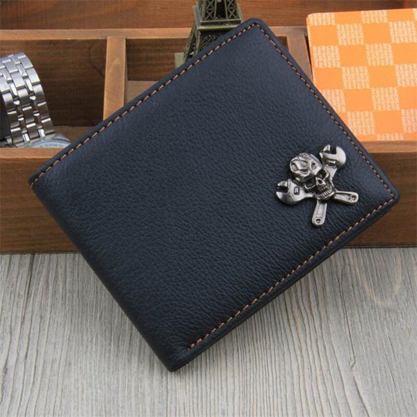 

2019 men wallets fashion design genuine leather punk wallets male short skull pattern thin clutch bag money clip tq-067, Red;black
