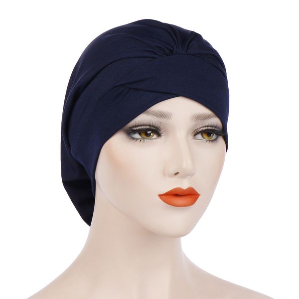 

solid turban wrap cheveux women women india hat muslim ruffle cancer chemo beanie turban wrap cap hijab femme musulman#p6, Red