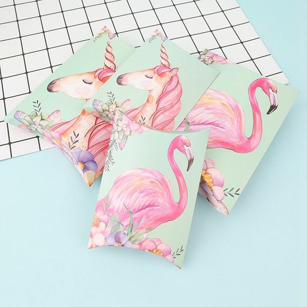 

10pcs flamingo candy box bag craft paper pillow shape wedding favor gift boxes pie party box bags eco friendly kraft christmas