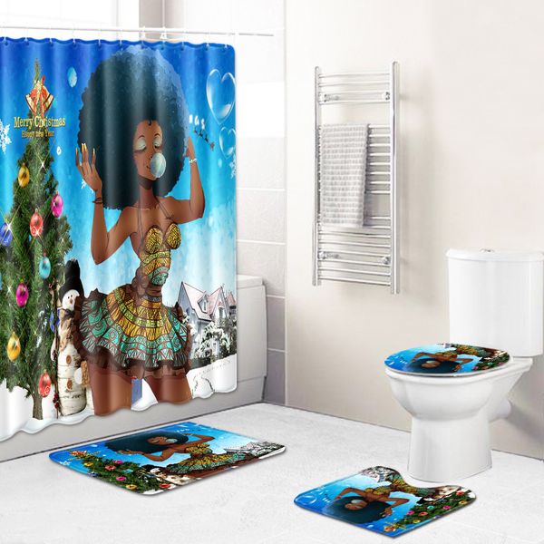 

9african women's new creative shower curtain from europe and the united states cross border goods wholesale to map customized toilet ca