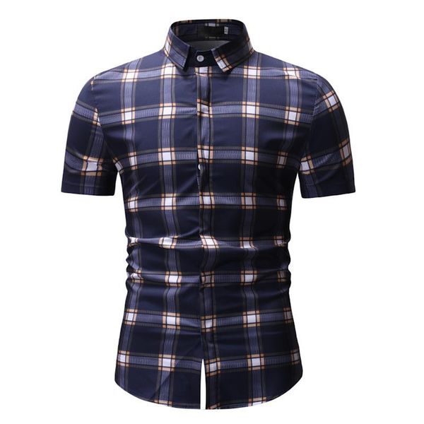 

summer men's plaid dress shirts male short sleeve slim fit business casual shirt fashion chemise homme xxxl