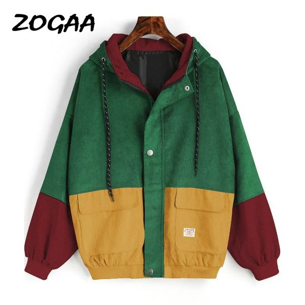 

winter hooded corduroy jacket long sleeve harajuku windbreaker pocket color patchwork autumn coats plus size bomber jackets 3xl, Black;brown