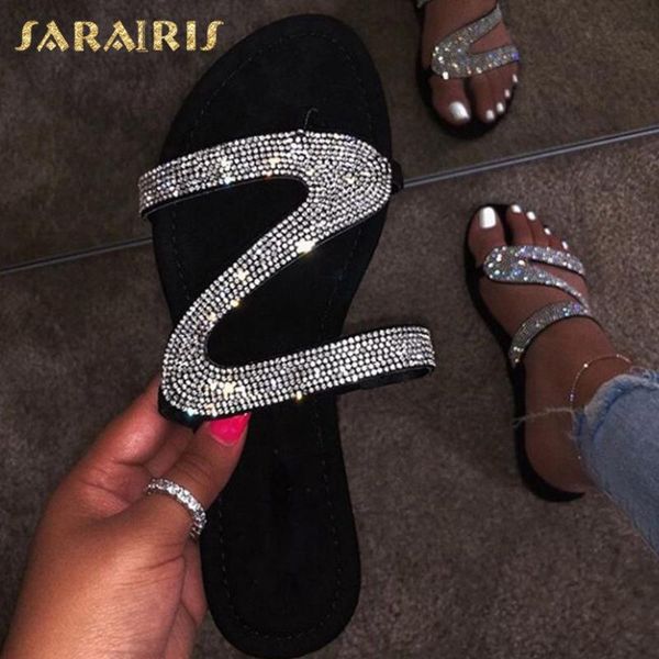 

sarairis design outside crystal casual shoes woman slippers slip on dropship summer bling slippers women shoes, Black