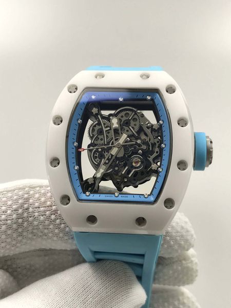 

роскошные механические часы новый 055 белый керамический корпус синий циферблат 43 мм 9015 механизм мужские автоматические часы, Slivery;brown
