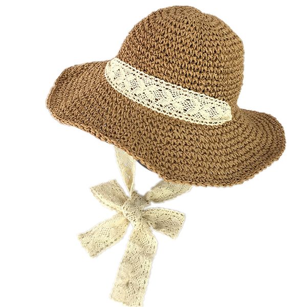 

summer foldable handmade straw sun hat boater hats for women girls lace ribbon bow beach hat floppy female travel visor hats cap, Blue;gray