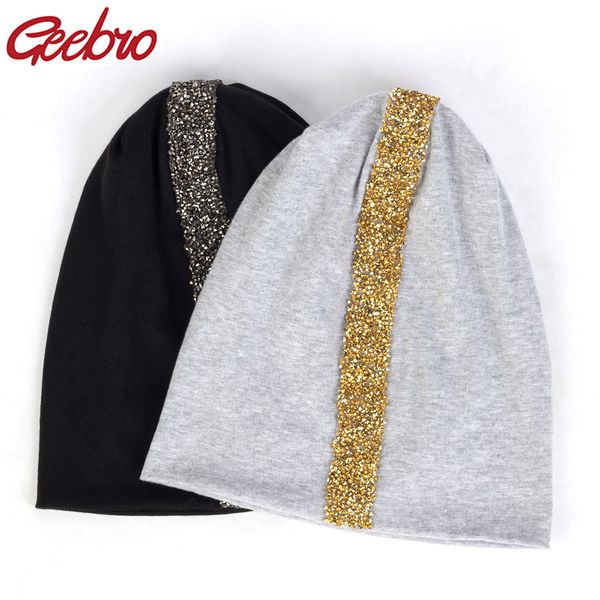 

geebro soft women rhinestones ribbon fashion cotton beanies hats casual solid color baggy slouch hats lady birthdays gifts cap, Blue;gray