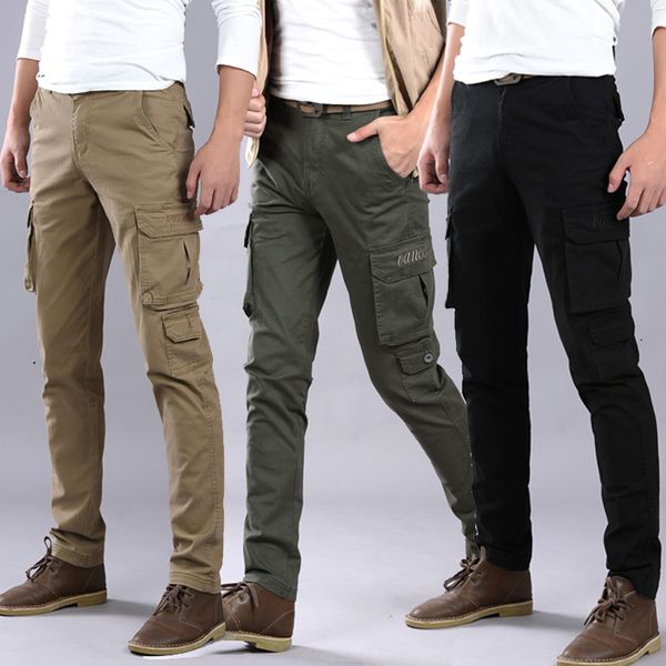 

mens slim fit skinny casual cargo pants pocket long trousers z33, Black
