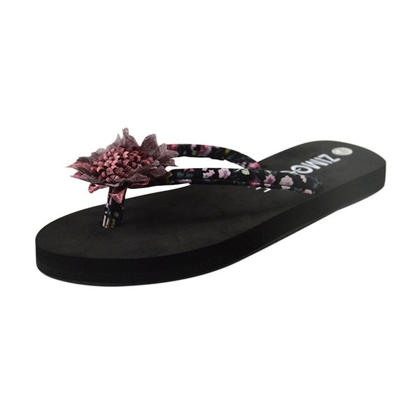 

indoor&outdoor flip flops for women summer slip-on floral open toe flower flat soft slippers comfortable slides shoes female a40, Black