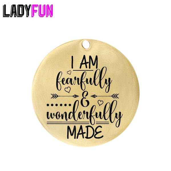 

i am fearfully and wonderfully made" stainless steel charms 25mm high polish mirror surface jewelry pendant tag 20pcs/lot, Bronze;silver