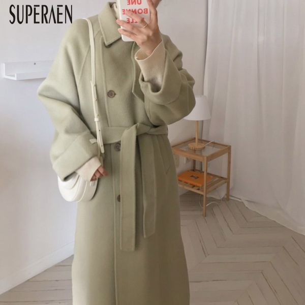 

superaen korean style women woolen coat winter new 2019 solid color ladies woolen coat fashion casual wild women clothing, Black