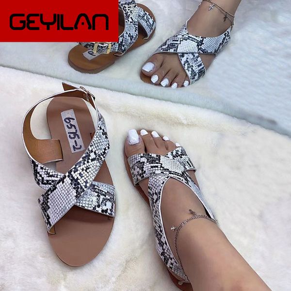 

2020 women flat ankle buckle strap summer sandals cross tied women casual female candy color beach shoes ladies fashion, Black
