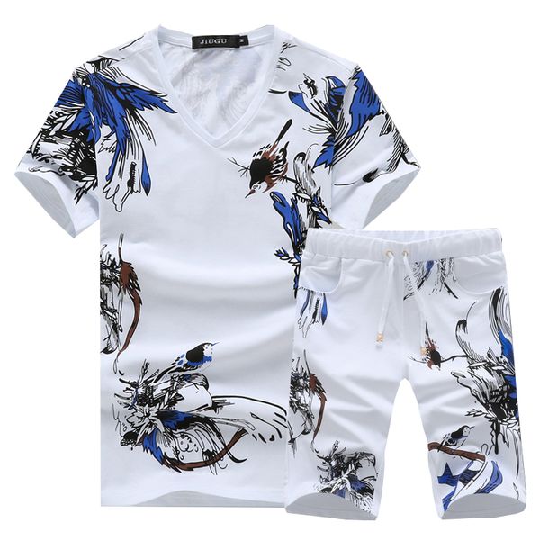 

summer men two-piece set asian size s - 5xl men t shirt short sleeve and shorts cotton 95% tshirt, Gray