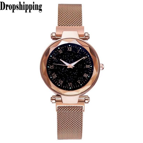 

elegant purple women watches golden quartz watch net with magnet buckle ladies fashion ladies watch casual party gift #zd, Black