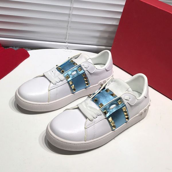 

women men breathable sneakers outdoor sport party genuine leather glittery bottom studded spikes flats shoes fashion luxury casual shoes, Black