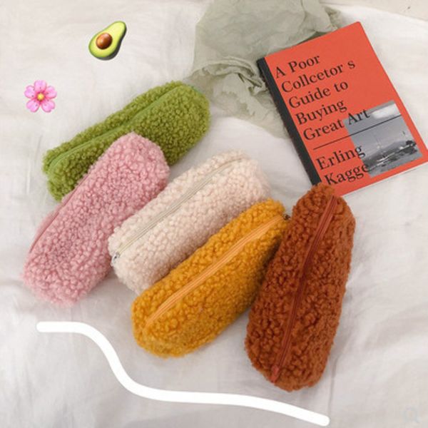 

simple lamb plush pencil bag multi-color student cute stationery storage bag pencil pouch school supplies office supplies