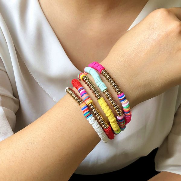 

colorful sliced soft pottery bracelet female beach wind five a set mixed bracelet accessories, Golden;silver