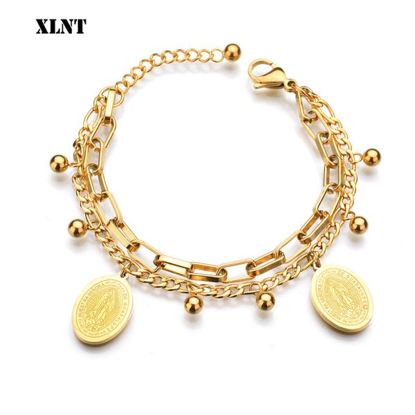 

xlnt women fashion jewelry bracelets gold silver-color coin charms dangle pendant bracelets vintage ethnic jewelry gift, Golden;silver