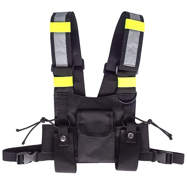 

outdoor tactical vest highly visible reflective radio harness chest rig outdoor clothing hunting vest, Camo;black
