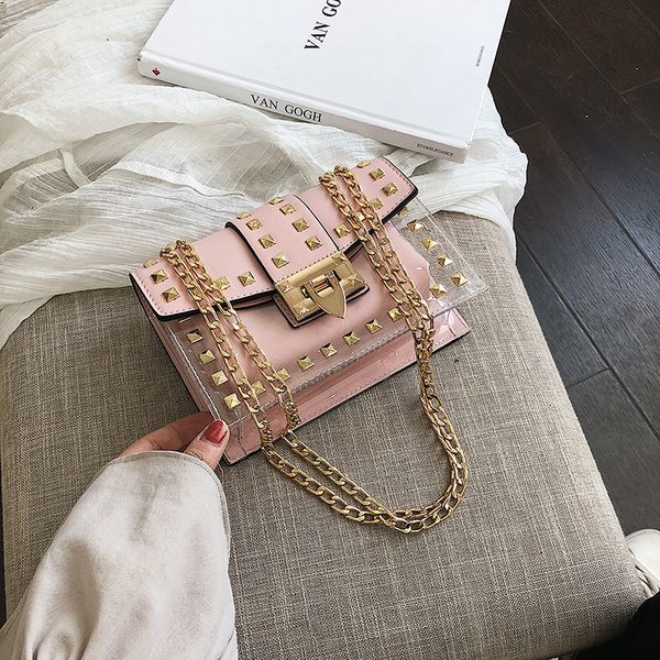 

2020 new women's bags chain bags transparent women's shoulder messenger mobile phone rivets