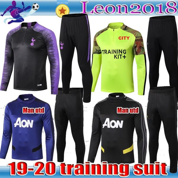 

spurs man 19 20 de bruyne kun aguero training suit 2019 2020 soccer tracksuits kane son lucas tottenham dele sets jogging suits, Black