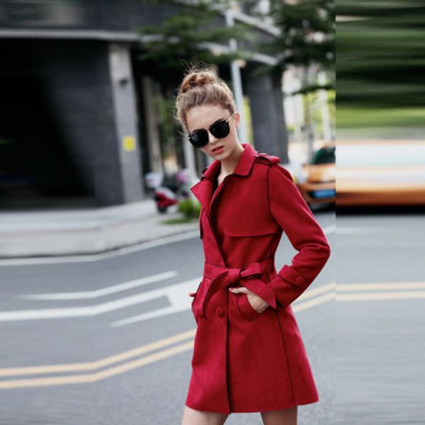 

2018 new women composite suede jacket with belt fashion ladies solid color slim deerskin fleece female casual thick woolen coat 3, Black