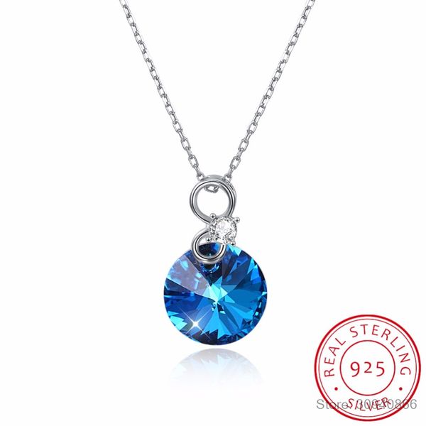 

lekani crystals from swarovski necklace 925 women's necklace pendant fashion elegant chic bijoux white pink blue round jewelry, Silver