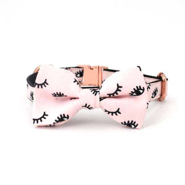 

pink dog rose gold metal collar girl dog eyelash pattern bow collar wedding