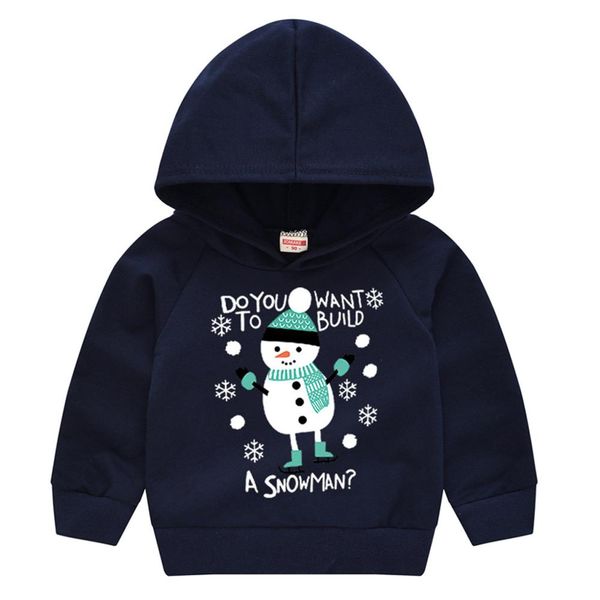 

toddler baby kids boys girls christmas snowman hooded sweatshirt t-shirt, Black