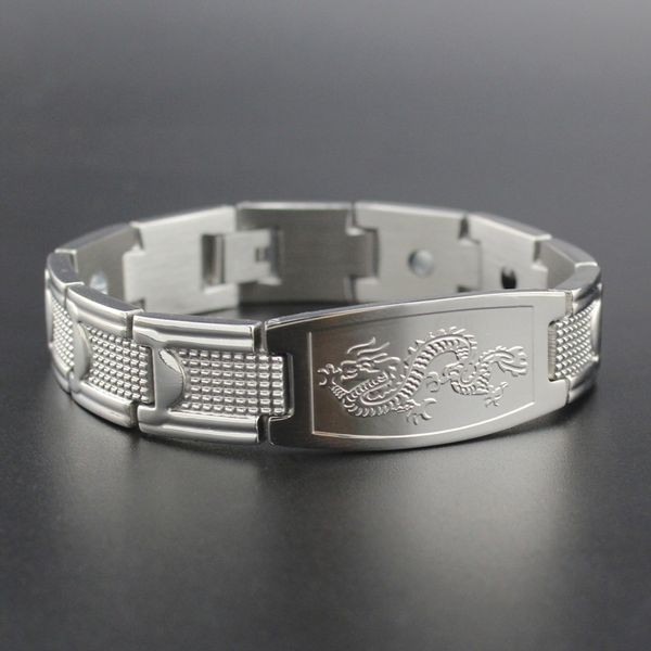 

hapiship new mens silver golden chinese power dragon magnetic energy stainless steel bracelet bangle drop shipping yw4330 tg4330, Golden;silver