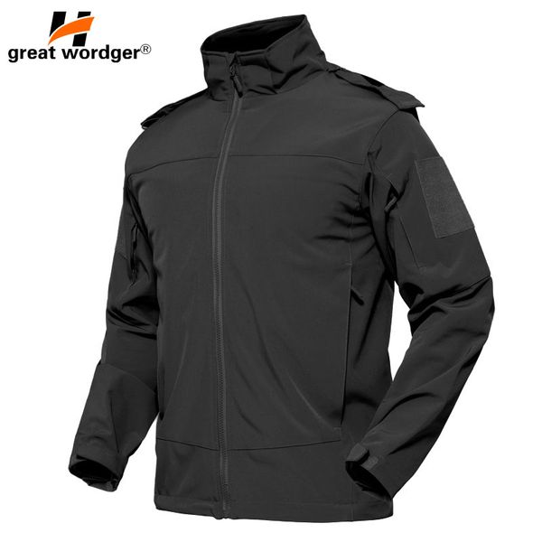 

outdoor tactical thicken fleece soft shell jacket men waterproof hooded hiking jacket coat winter windbreakers, Blue;black