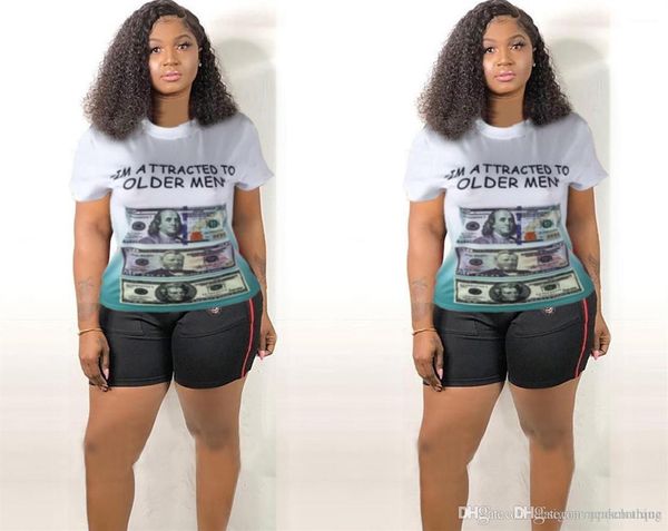 

рукав мода feamle одежда плюс размер повседневная одежда женские летние дизайнерские доллары печати футболки круглый вырез короткий, White