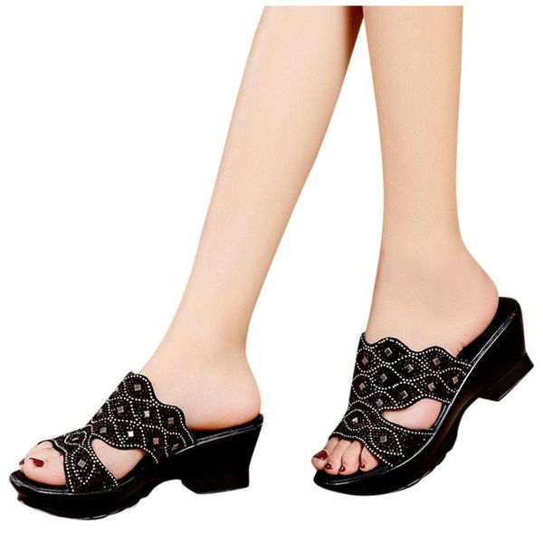 

sagace summer slippers women shoes beach rhinestone fish mouth high heels sandals beach non-slip shoes zapatos de mujer, Black