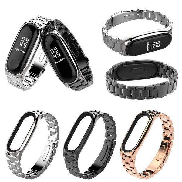 

stainless steel watchband strap replacement band belt for miband 3 hd88, Black;brown