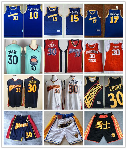 

men vintage 17 mullin 10 hardaway 30 curry 4 webber 15 sprewell basketball jersey stitched shirts mans, Black;red