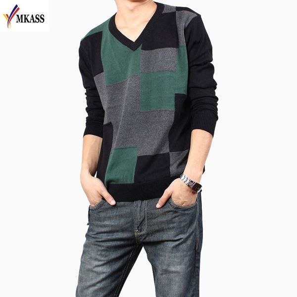 

new 2020 fashion brand men's sweater casual o-neck slim cotton knit men's sweater patchwork pullover shirt, White;black